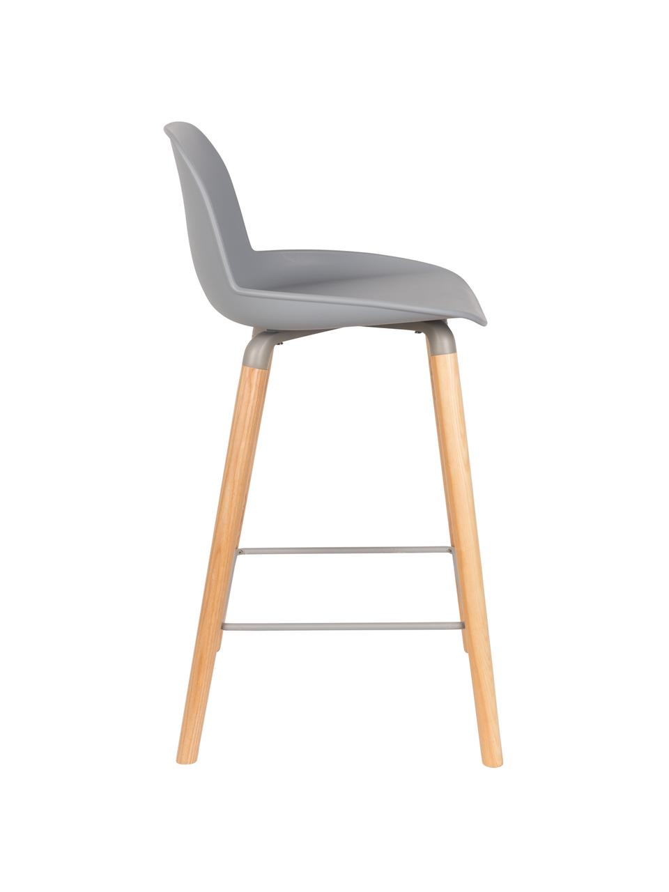 Chaise de comptoir design Albert Kuip, Assise : gris clair Pieds : frêne Cadre et repose-pieds : gris