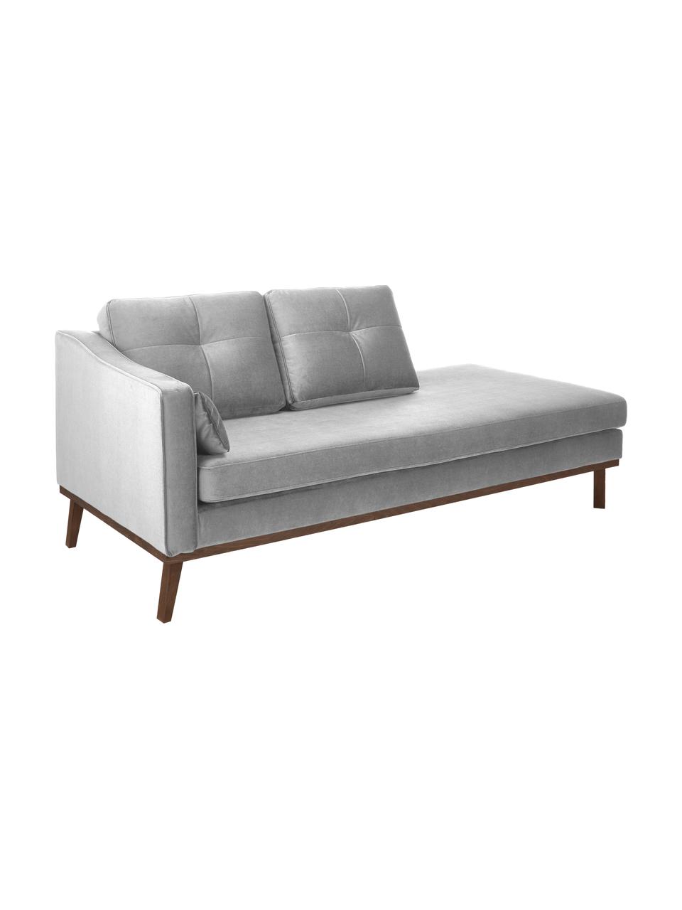 Fluwelen chaise longue Alva in grijs met beukenhout-poten, Bekleding: fluweel (hoogwaardig poly, Frame: massief grenenhout, Poten: massief gebeitst beukenho, Grijs, B 193 x D 94 cm