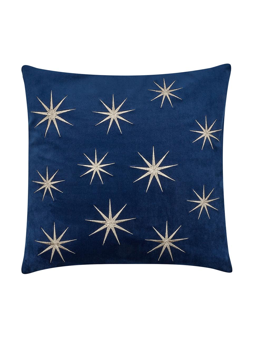 Housse de coussin en velours brodé à motif étoile de Noël Star, Bleu marine