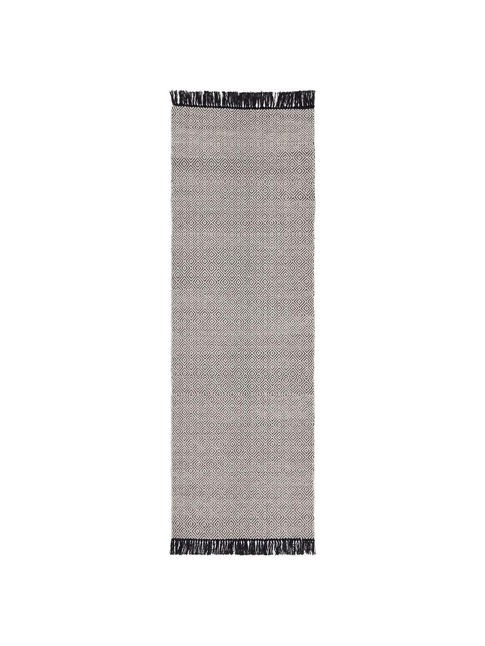 Tapis de couloir graphique Todos, 40 % coton, 30 % laine, 30 % polyester, Grège, larg. 80 x long. 250 cm