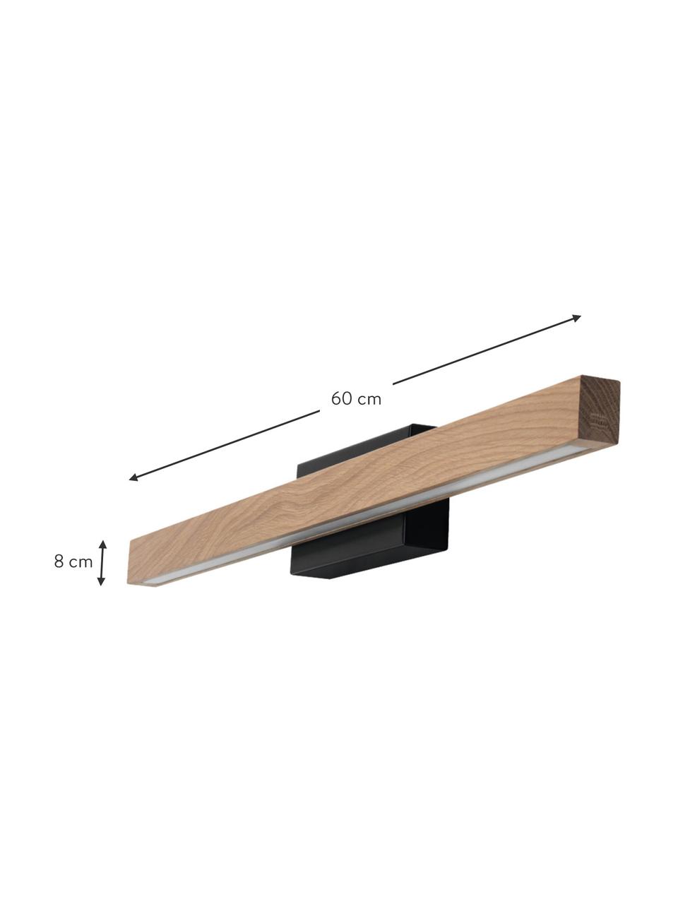 Aplique LED de roble Aqua Viva, Pantalla: madera de roble aceitada , Negro, roble, An 60 x Al 8 cm