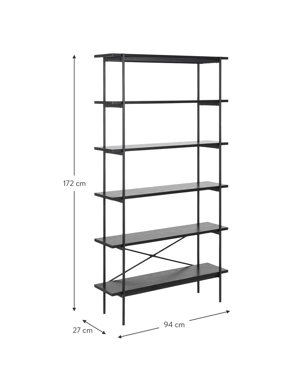 Estantería Angus, Estructura: metal recubierto, Madera pintado negro, An 94 x Al 172 cm