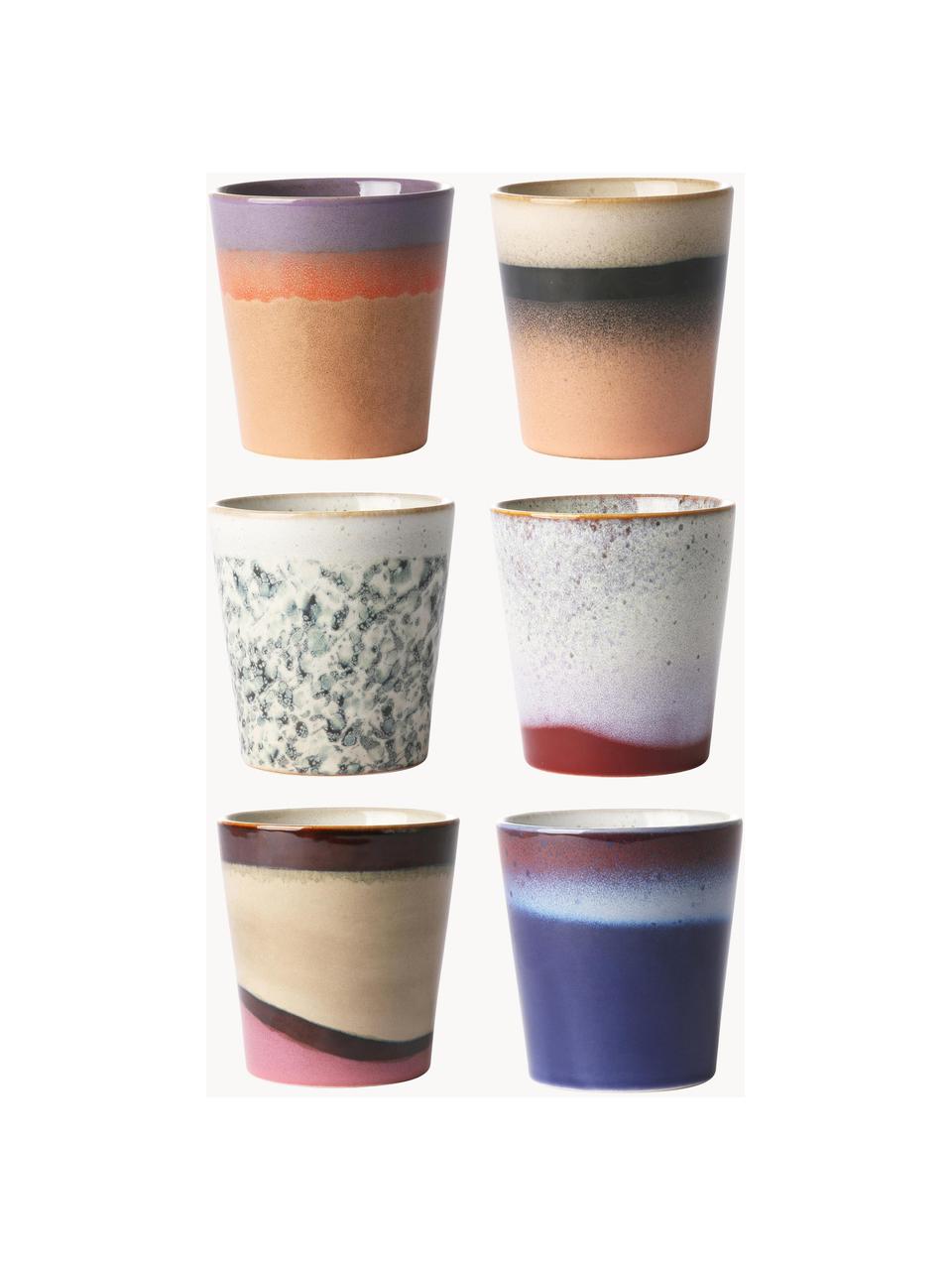 Tasses XS artisanales 70's, 6 élém., Grès cérame, Multicolore, Ø 8 x haut. 8 cm, 200 ml