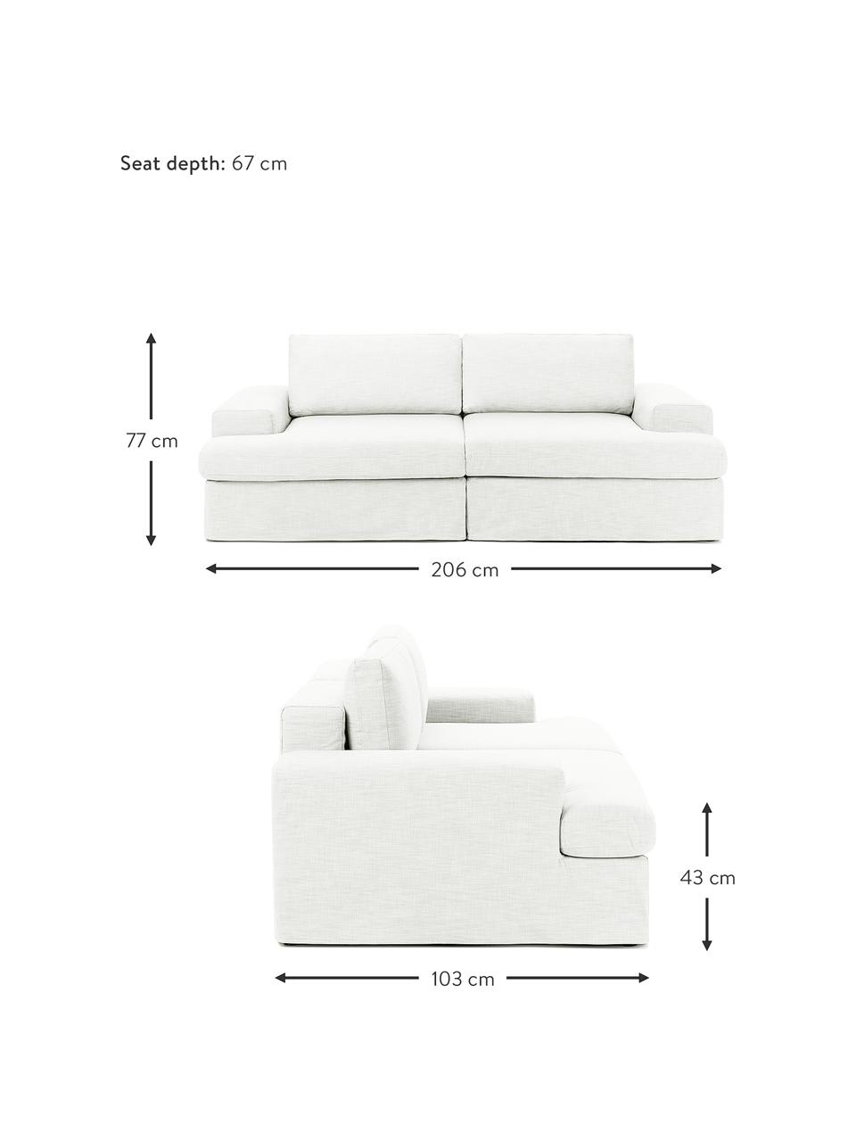 Sofa modułowa Russell (3-osobowa), Tapicerka: 100% bawełna Dzięki tkani, Stelaż: lite drewno sosnowe z cer, Nogi: tworzywo sztuczne, Tkanina w odcieniu złamanej bieli, S 206 x G 103 cm