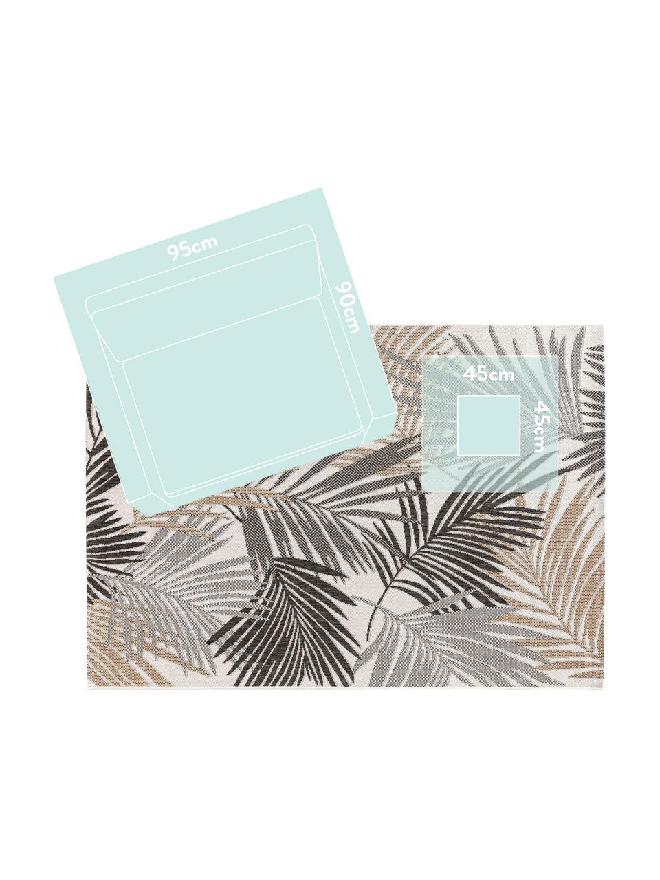 In- & outdoor vloerkleed Cleo met een elegant palmbladmotief, 90% polypropyleen, 10% polyester, Zwart, B 300 x L 400 cm (Maat XL)