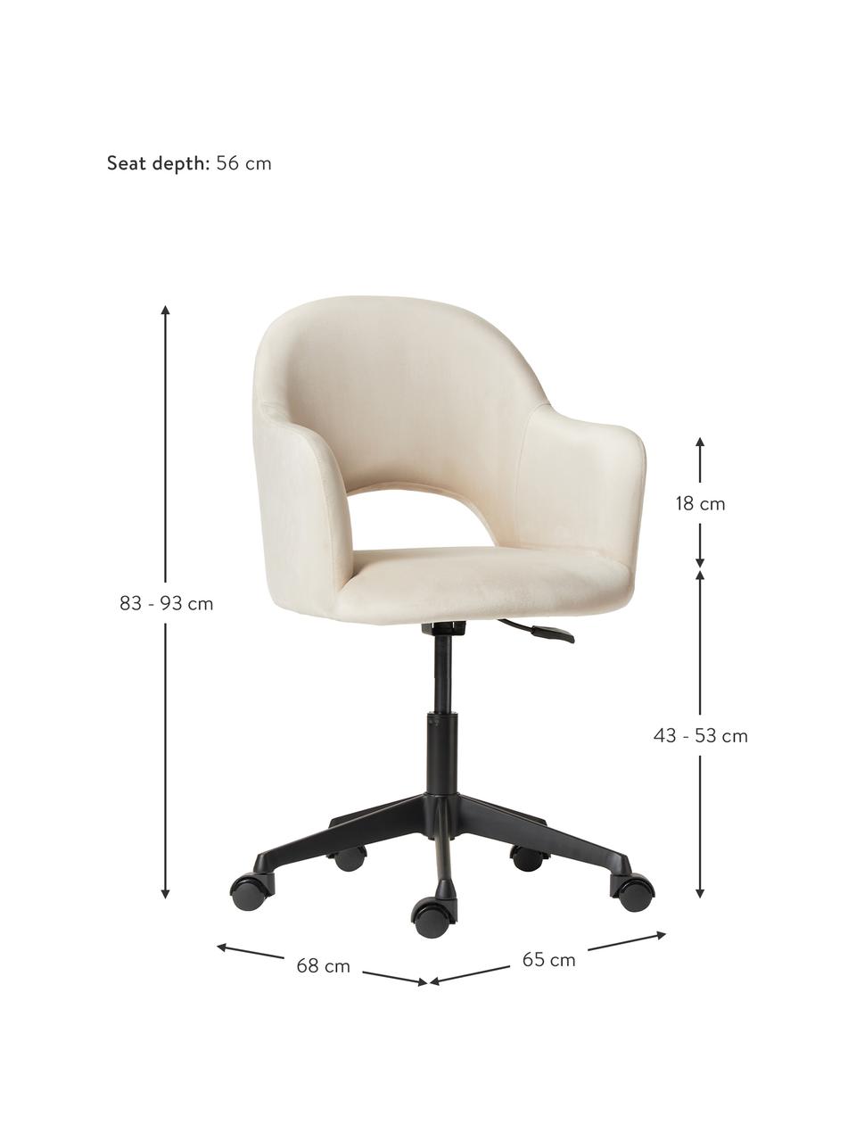 Krzesło biurowe z aksamitu z podłokietnikami Rachel, obrotowe, Tapicerka: aksamit (wysokiej jakości, Nogi: metal malowany proszkowo, Beżowy aksamit, S 65 x G 68 cm