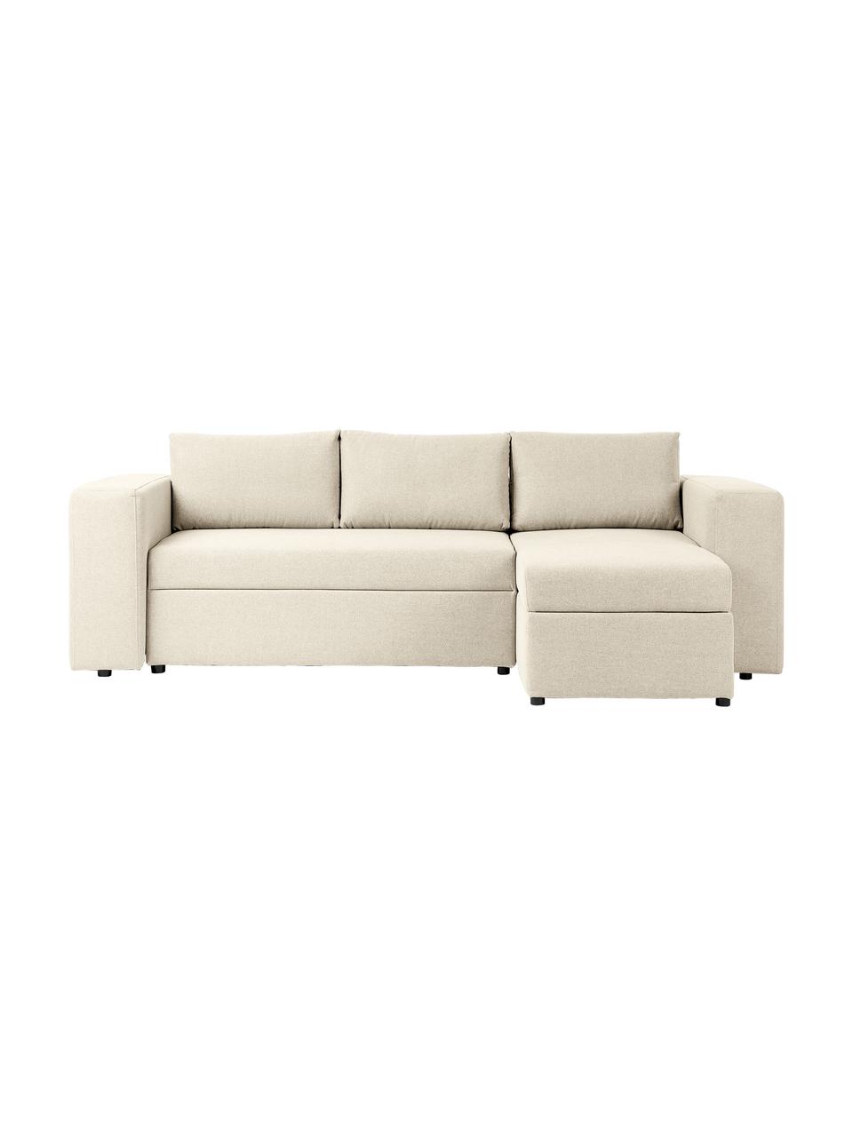 Sofa rozkładana z miejscem do przechowywania Noah, Tapicerka: poliester Dzięki tkaninie, Nogi: tworzywo sztuczne, Beżowa tkanina, S 269 x G 160 cm, prawostronna