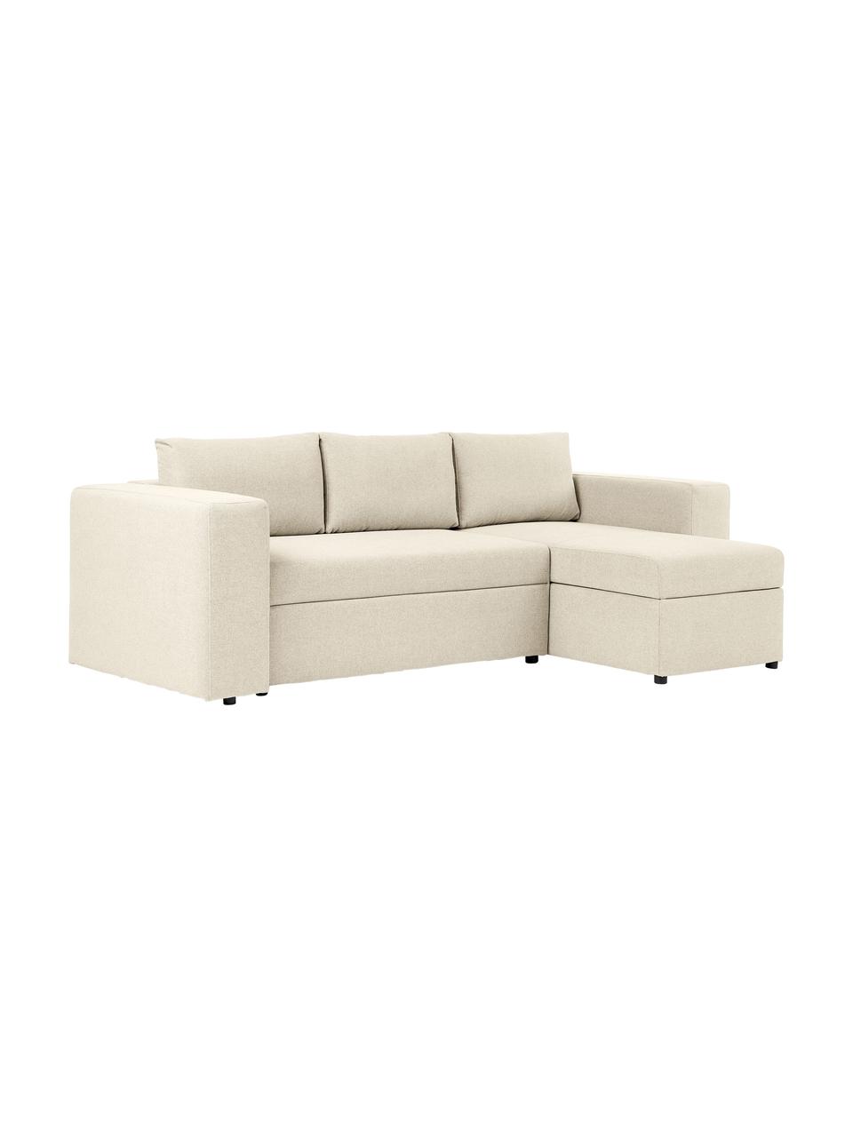 Sofá rinconera cama Noah, con espacio de almacenamiento, Tapizado: poliéster Alta resistenci, Estructura: madera de haya maciza con, Patas: plástico, Tejido beige, An 269 x F 160 cm, chaise longue derecha