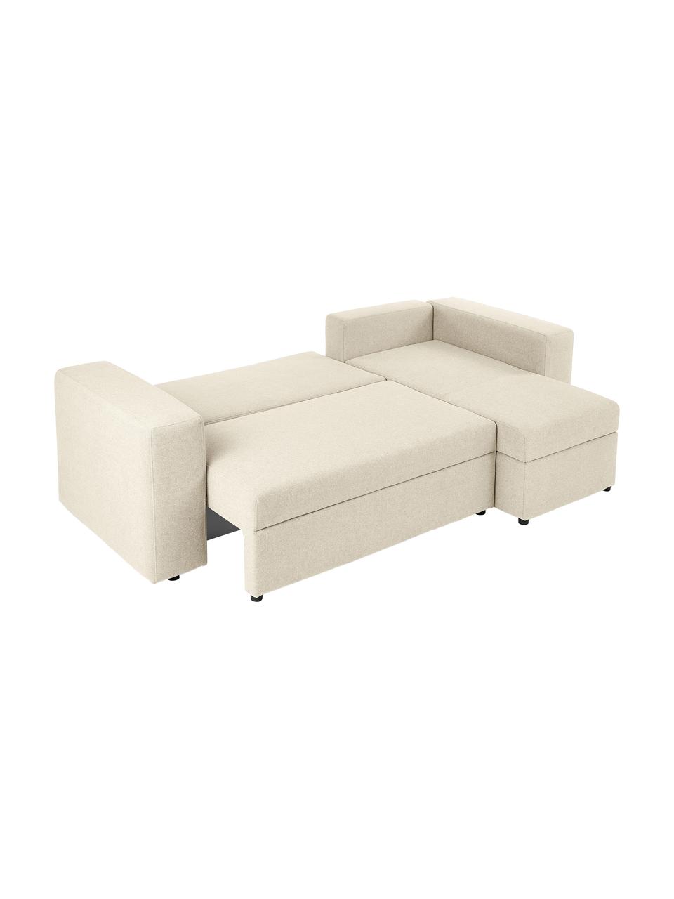 Sofa rozkładana z miejscem do przechowywania Noah, Tapicerka: poliester Dzięki tkaninie, Nogi: tworzywo sztuczne, Beżowa tkanina, S 269 x G 160 cm, prawostronna