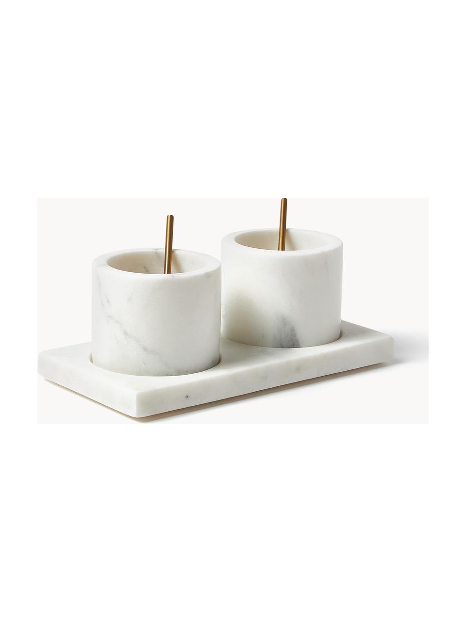Set ciotole per salse in marmo Agata 5 pz, Cucchiaio: metallo, Bianco marmorizzato, Larg. 19 x Alt. 7 cm