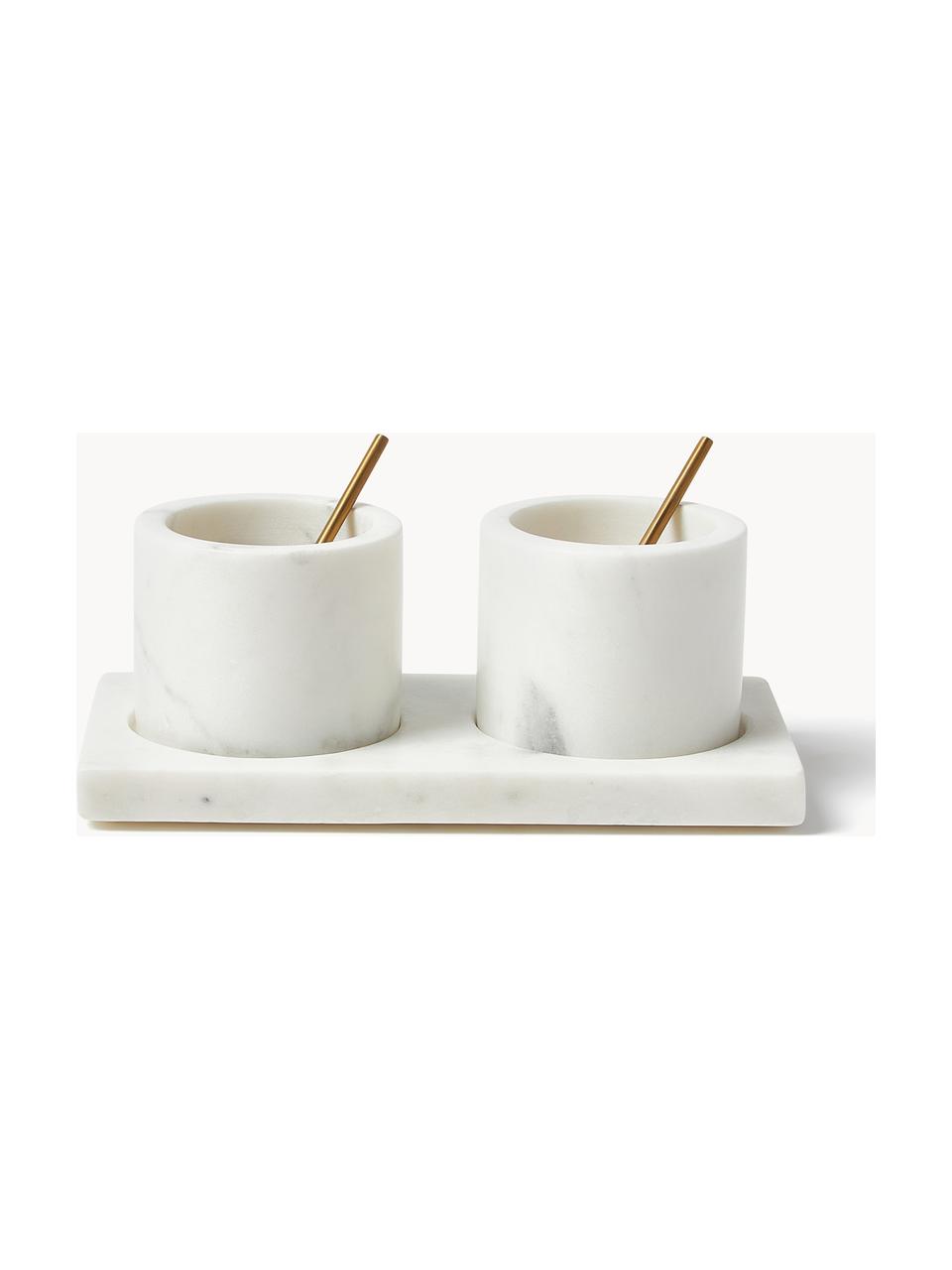 Dipschalenset Agata van marmer, set van 5, Lepel: metaal, Gemarmerd wit, B 19 x H 7 cm