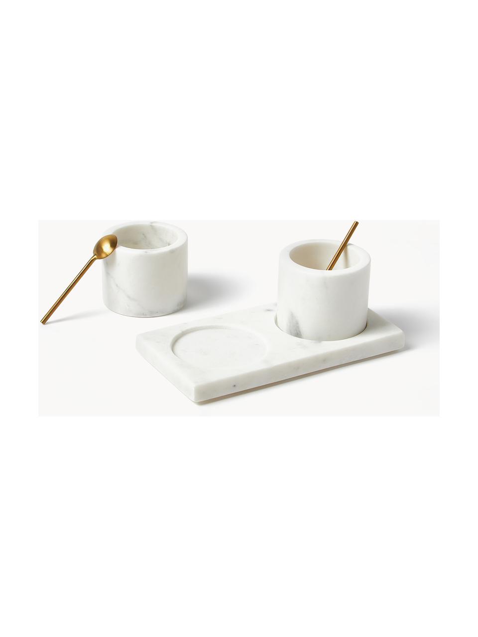 Dipschalenset Agata van marmer, set van 5, Lepel: metaal, Gemarmerd wit, B 19 x H 7 cm