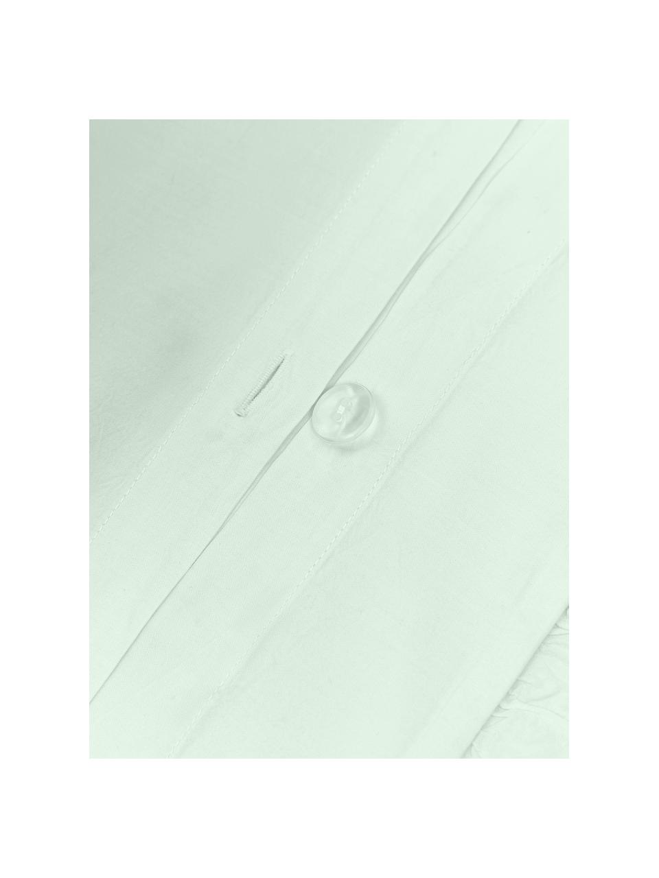 Funda de almohada de percal de algodón lavado con volantes Louane, Verde salvia, An 45 x L 110 cm