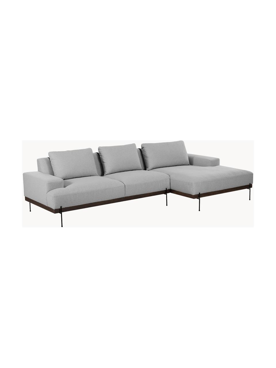 Ecksofa Brooks mit Metall-Füßen, Bezug: Polyester Der Bezug ist n, Gestell: Massives Kiefernholz, Rahmen: Lackiertes Kiefernholz, Füße: Metall, pulverbeschichtet, Webstoff Grau, B 315 x T 148 cm, Eckteil links