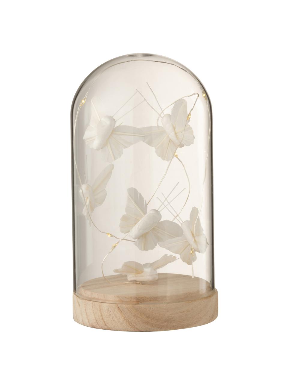 Decoratieve object LED Bell, Glas, hout, Wit, goudkleurig, Ø 9 x H 17 cm