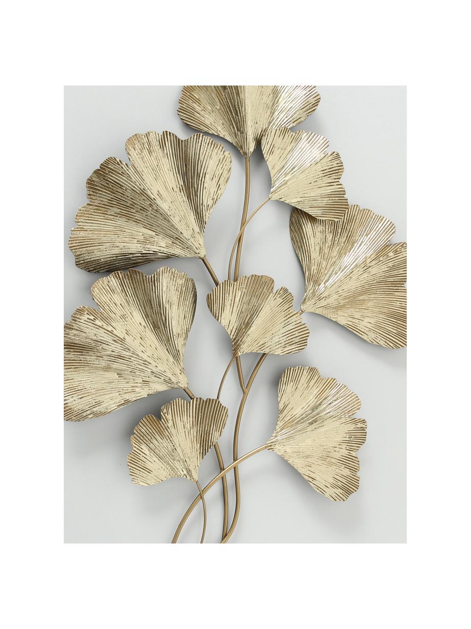 Wandobject Ginkgo van metaal, Gelakt metaal, Goudkleurig, B 61 cm x H 95 cm