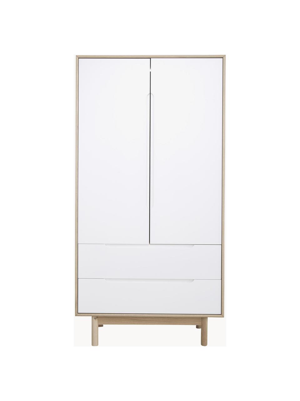 Armoire en placage de chêne Cassy, 2 portes, Bois de chêne, blanc, larg. 100 x haut. 195 cm