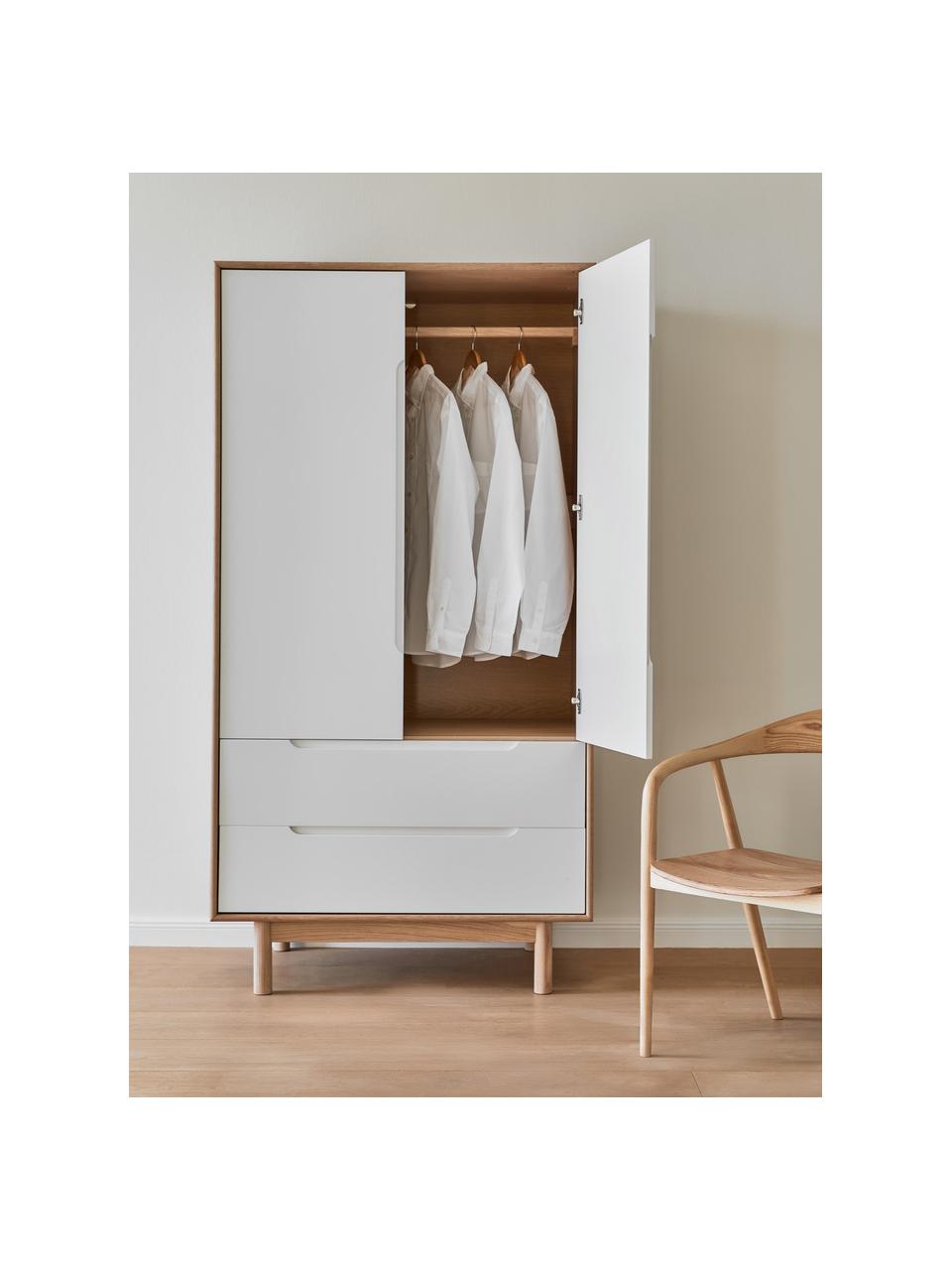 Armario Cassy, 2 puertas, Patas: madera de roble macizo Es, Madera de roble, blanco, An 100 x Al 195 cm