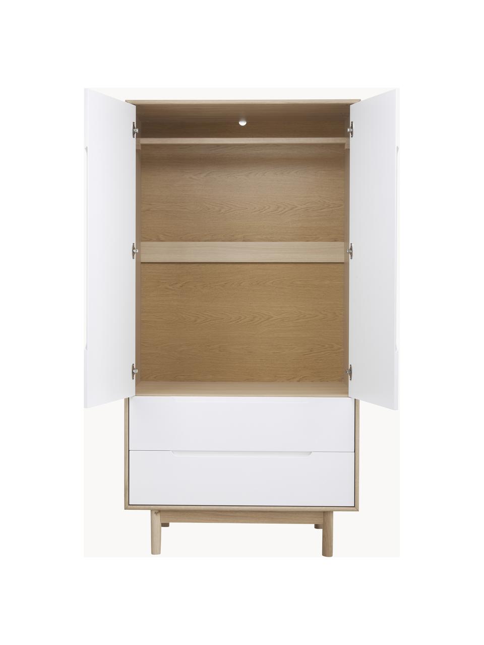 Armario Cassy, 2 puertas, Patas: madera de roble macizo Es, Madera de roble, blanco, An 100 x Al 195 cm