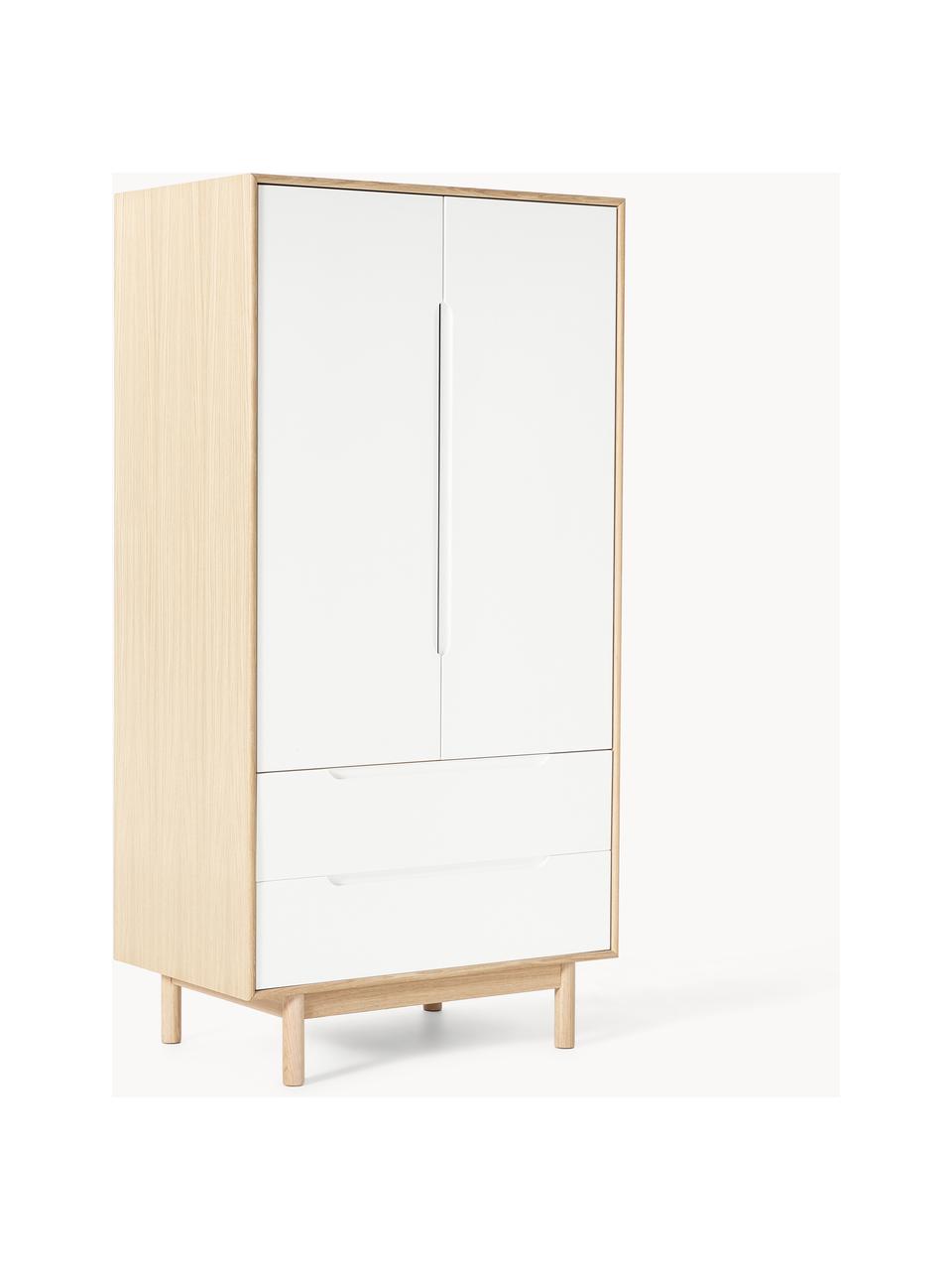 Kleiner Kleiderschrank Cassy, 2-türig, Beine: Eichenholz Dieses Produkt, Eichenholz, Weiß, B 100 x H 195 cm