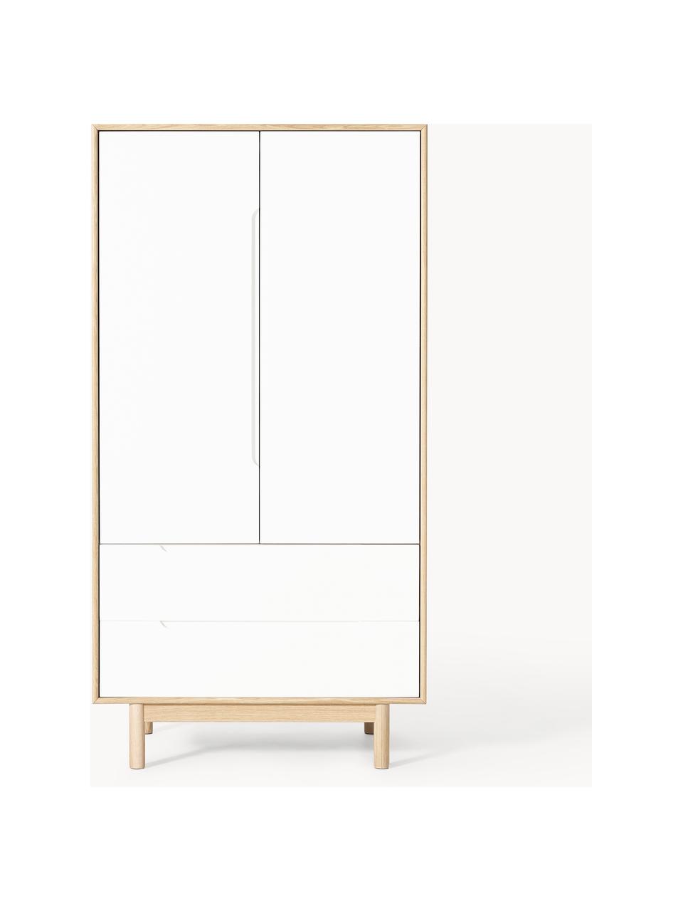 Armario Cassy, 2 puertas, Patas: madera de roble Este prod, Madera de roble, blanco, An 100 x Al 195 cm