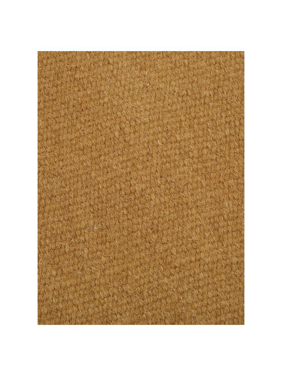 Tappeto Kilim in lana color giallo ocra tessuto a mano con frange Rainbow, Frange: 100% cotone Nel caso dei , Giallo ocra, Larg. 200 x Lung. 300 cm (taglia L)