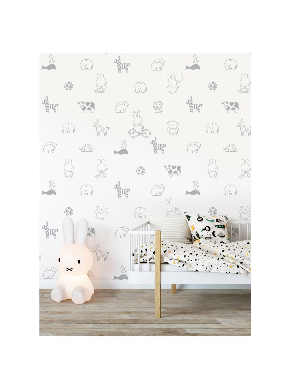 Tapeta Miffy, Matný papír, 165 g/m², Bílá, šedá, Š 97 cm, V 280 cm