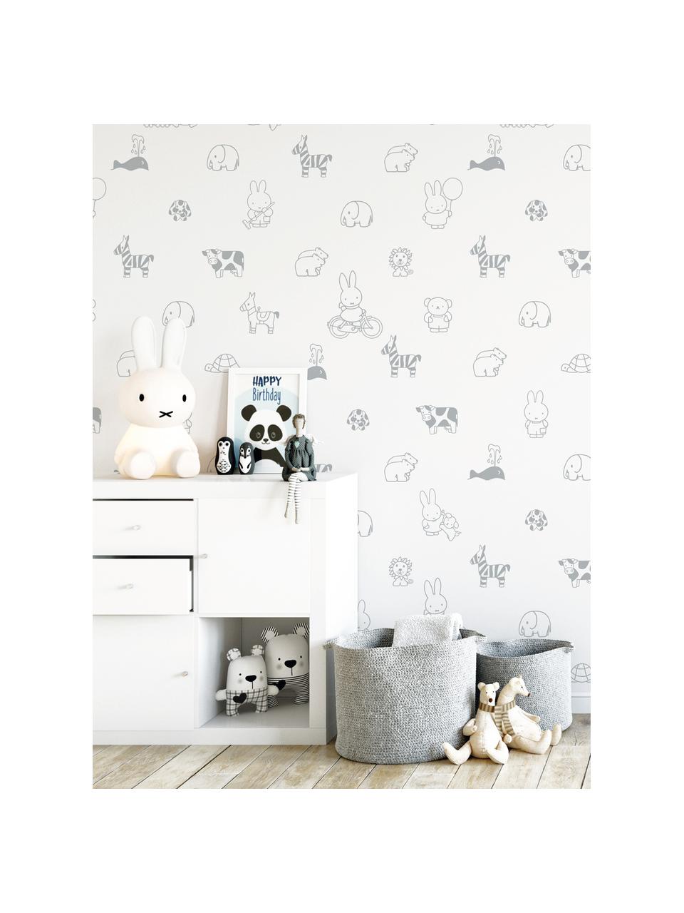 Tapeta Miffy, Matný papír, 165 g/m², Bílá, šedá, Š 97 cm, V 280 cm