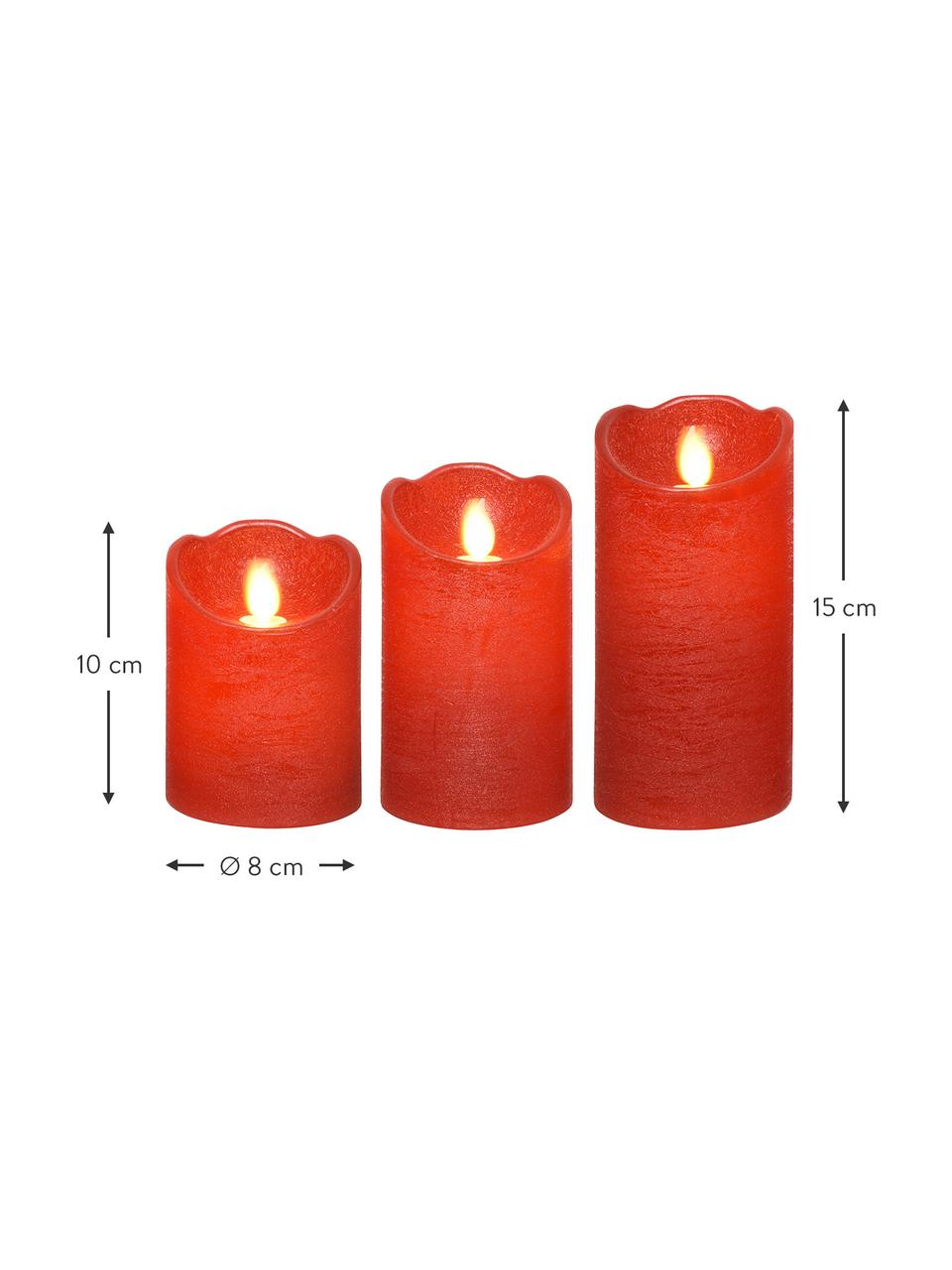 Batteriebetriebenes LED-Kerzen-Set Beno, 3 Stück, Wachs, Rot, Set mit verschiedenen Größen