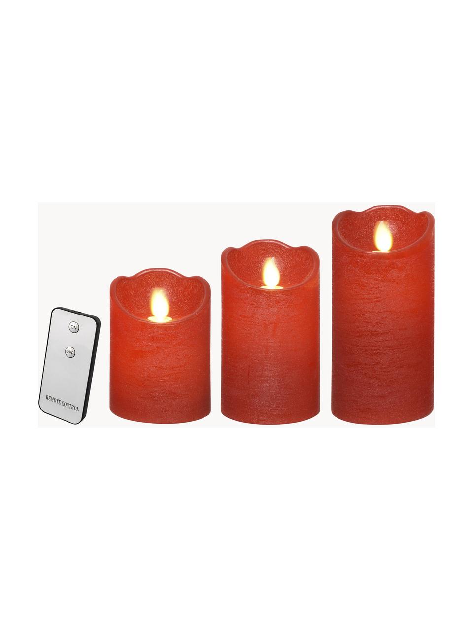 Batterij-aangedreven LED kaarsenset Beno, 3 stuks, Was, Rood, Set met verschillende formaten