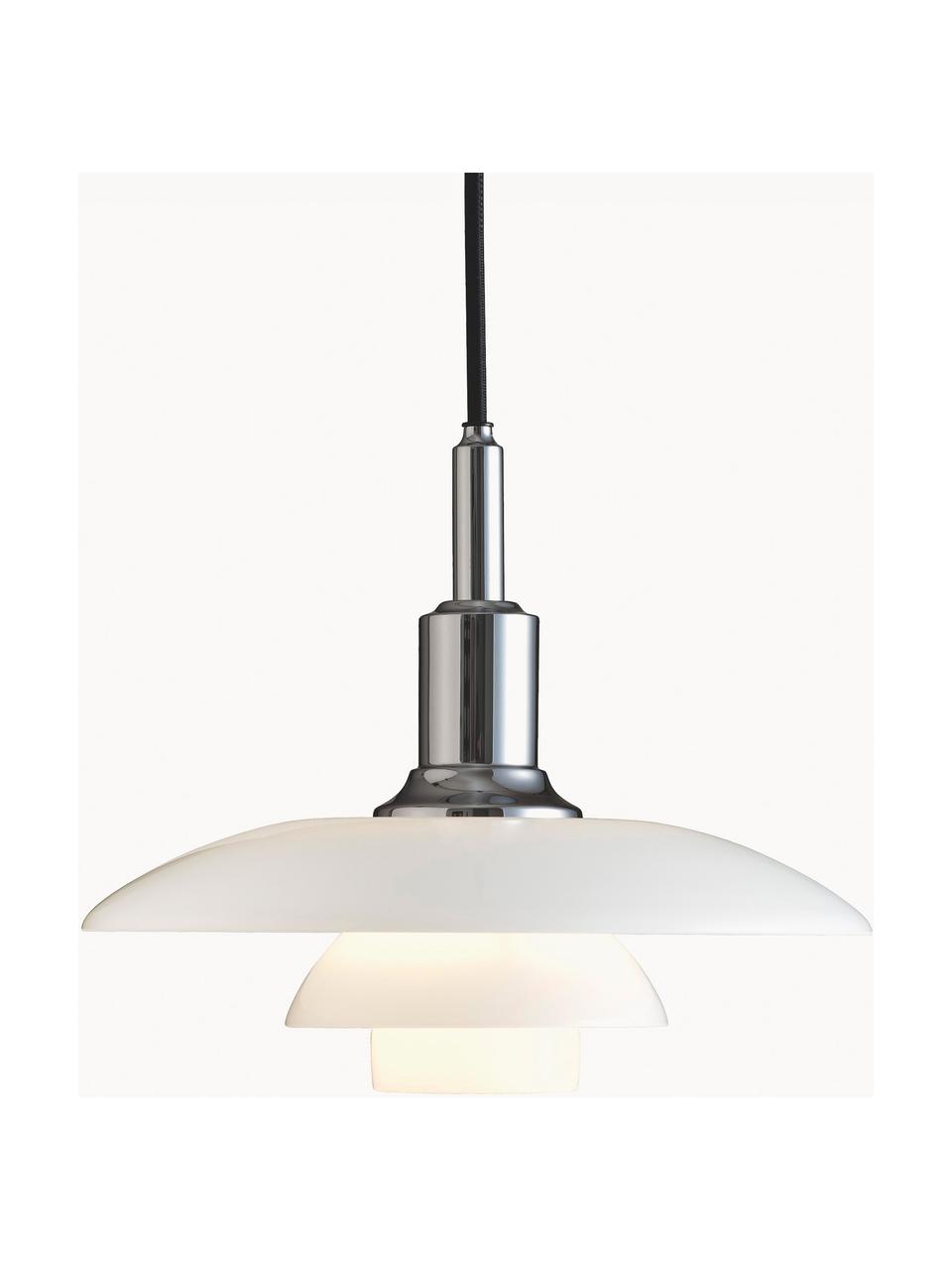 Kleine hanglamp PH 3/2, mondgeblazen, Lampenkap: opaalglas, mondgeblazen, Zilverkleurig, wit, Ø 29 x H 24 cm