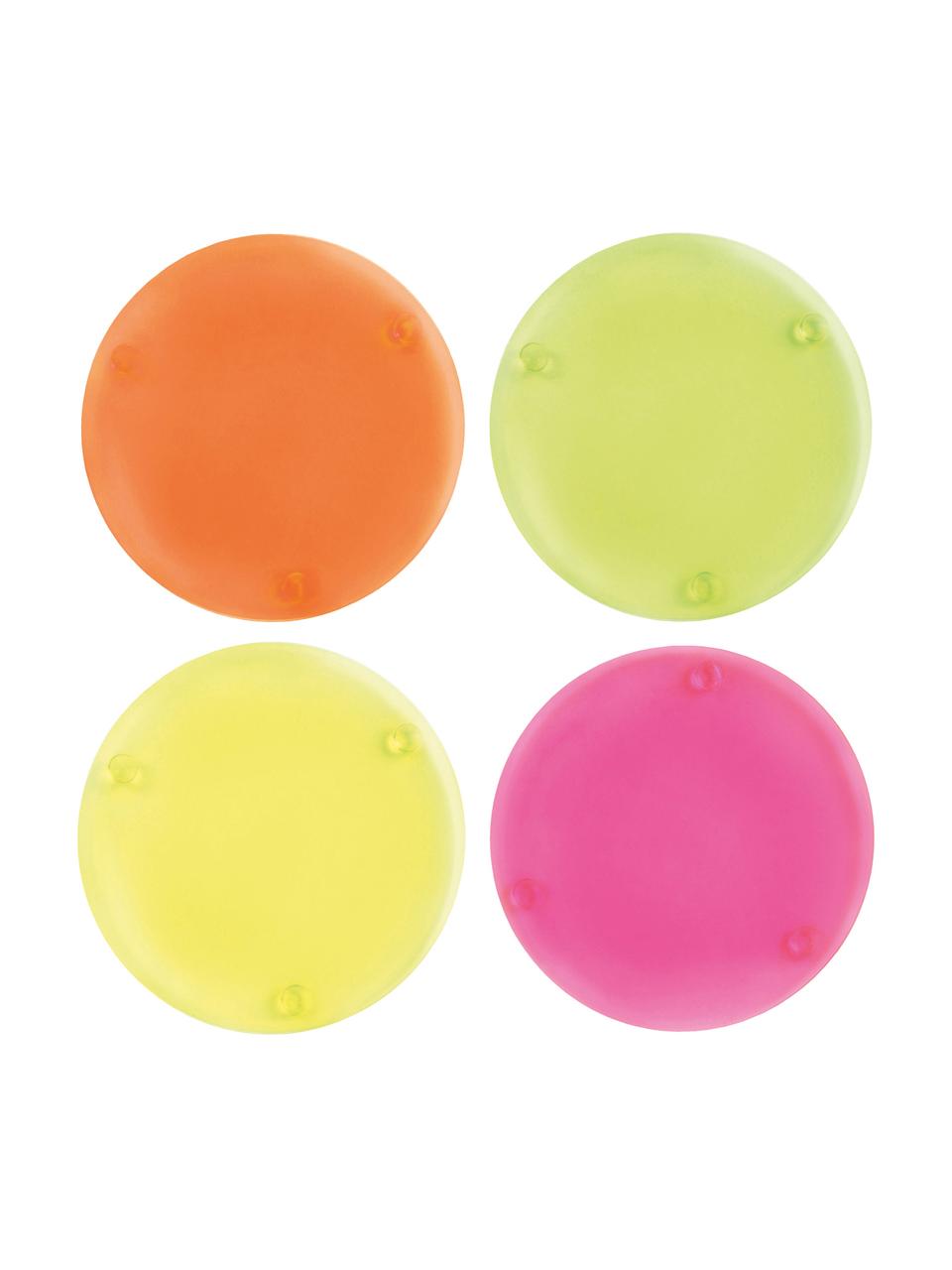 Neonfarbene Acryl-Untersetzer Nena, 4er-Set, Acryl, Gelb, Grün, Orange, Rosa, Ø 10 cm