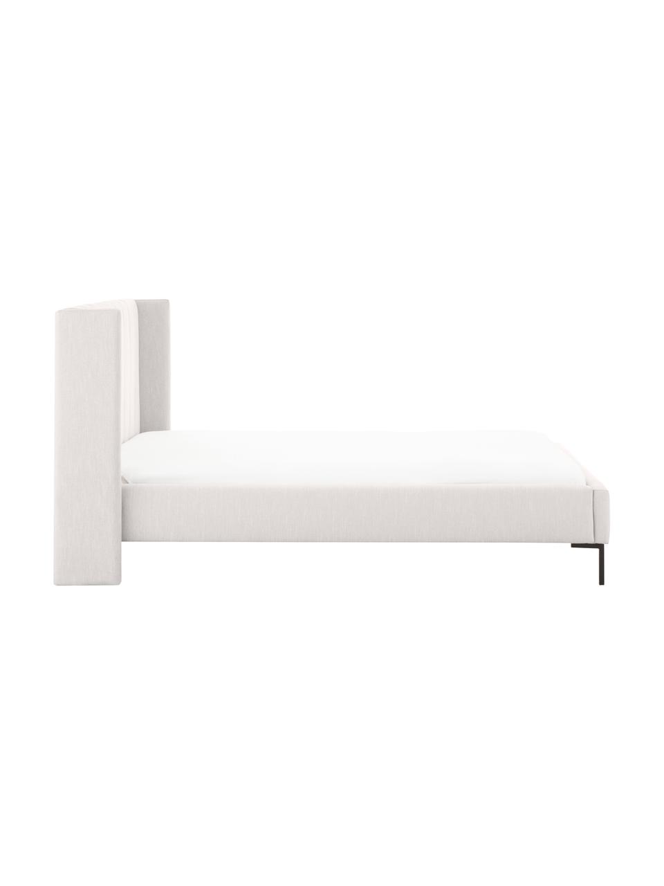 Letto imbottito Dusk, Rivestimento: tessuto finemente struttu, Piedini: metallo verniciato a polv, Tessuto greige, Larg. 180 x Lung. 200 cm