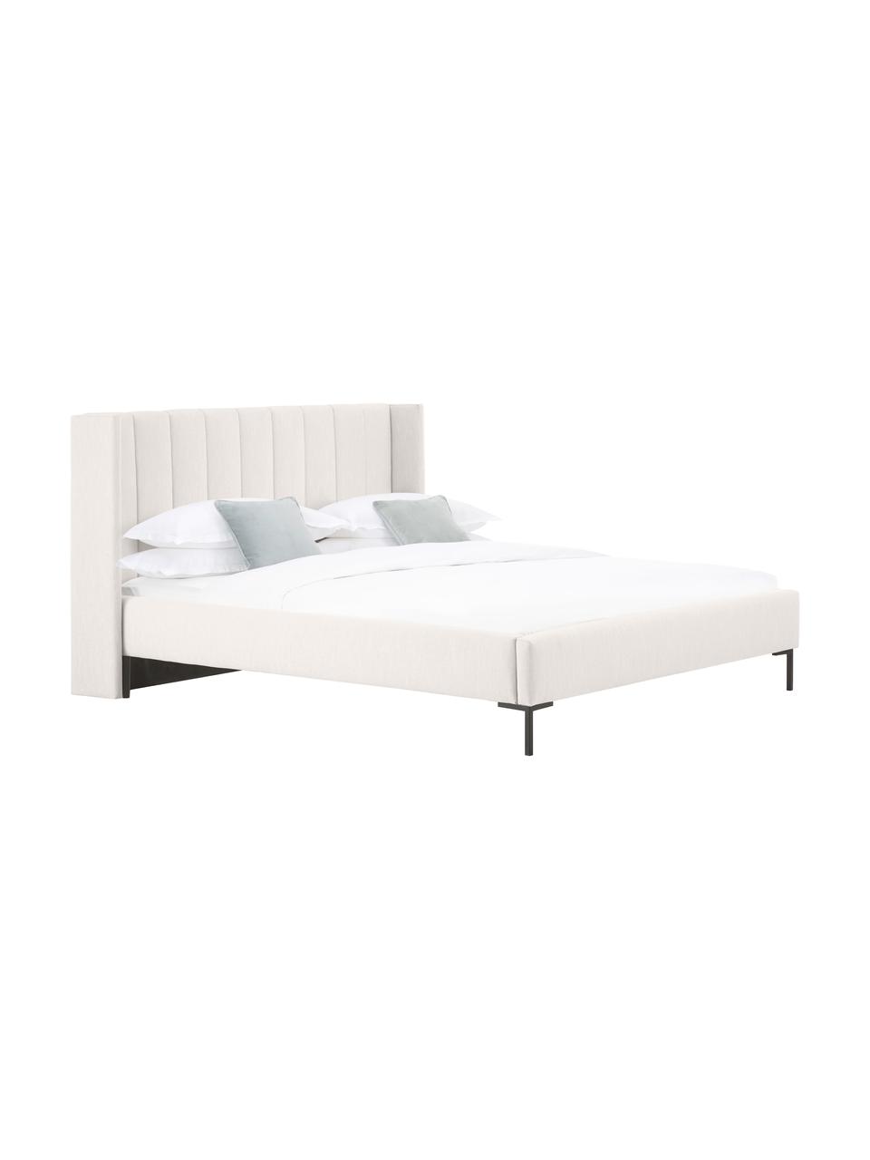 Letto imbottito Dusk, Rivestimento: tessuto finemente struttu, Piedini: metallo verniciato a polv, Tessuto greige, Larg. 180 x Lung. 200 cm