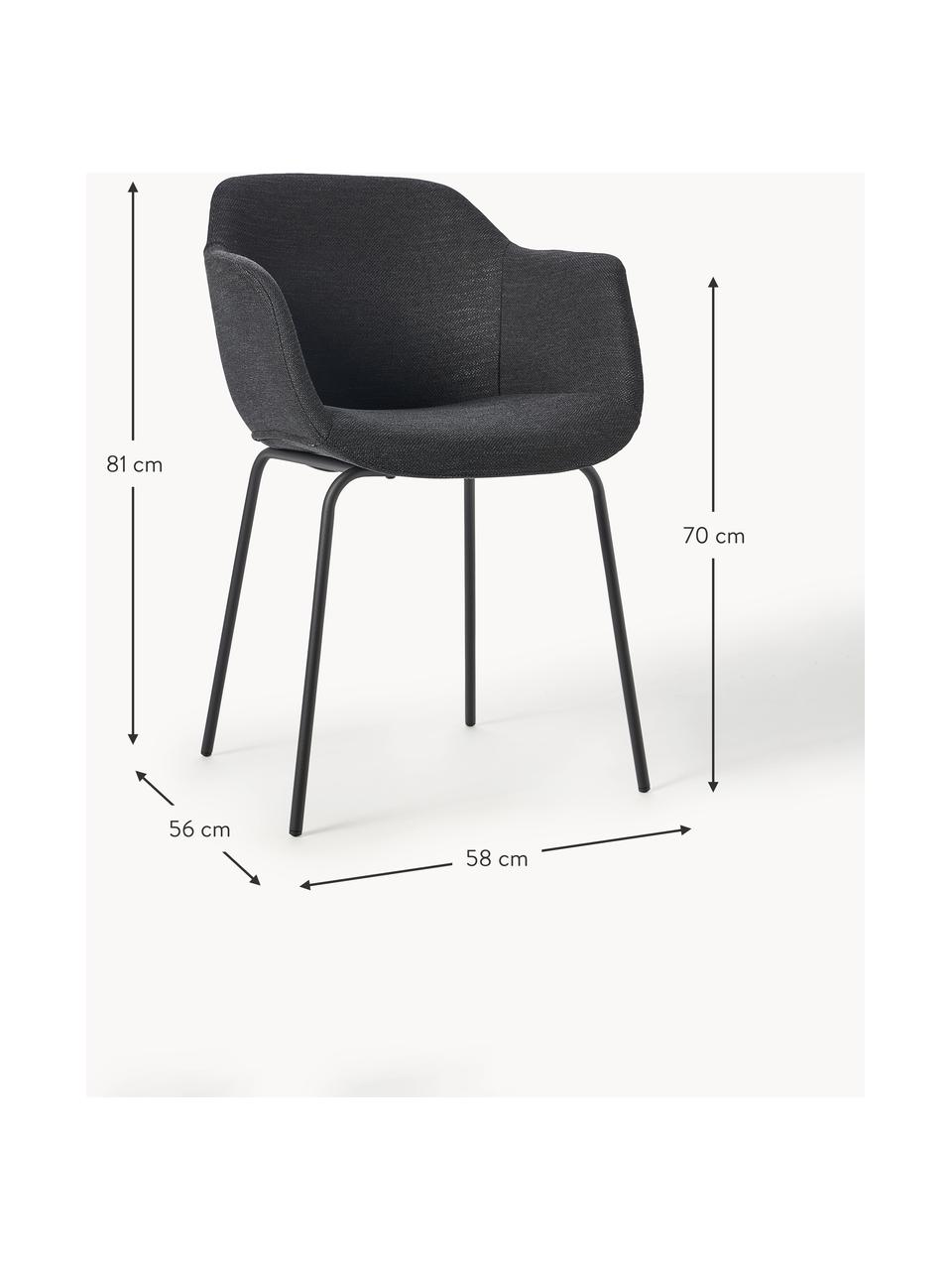 Silla pequeña con reposabrazos Fiji, Tapizado: poliéster Alta resistenci, Patas: metal con pintura en polv, Tejido negro, An 58 x F 56 cm