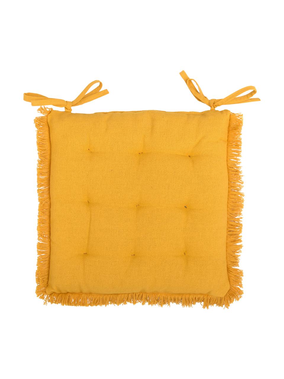 Coussin de chaise à franges jaune Prague, Jaune, larg. 40 x long. 40 cm