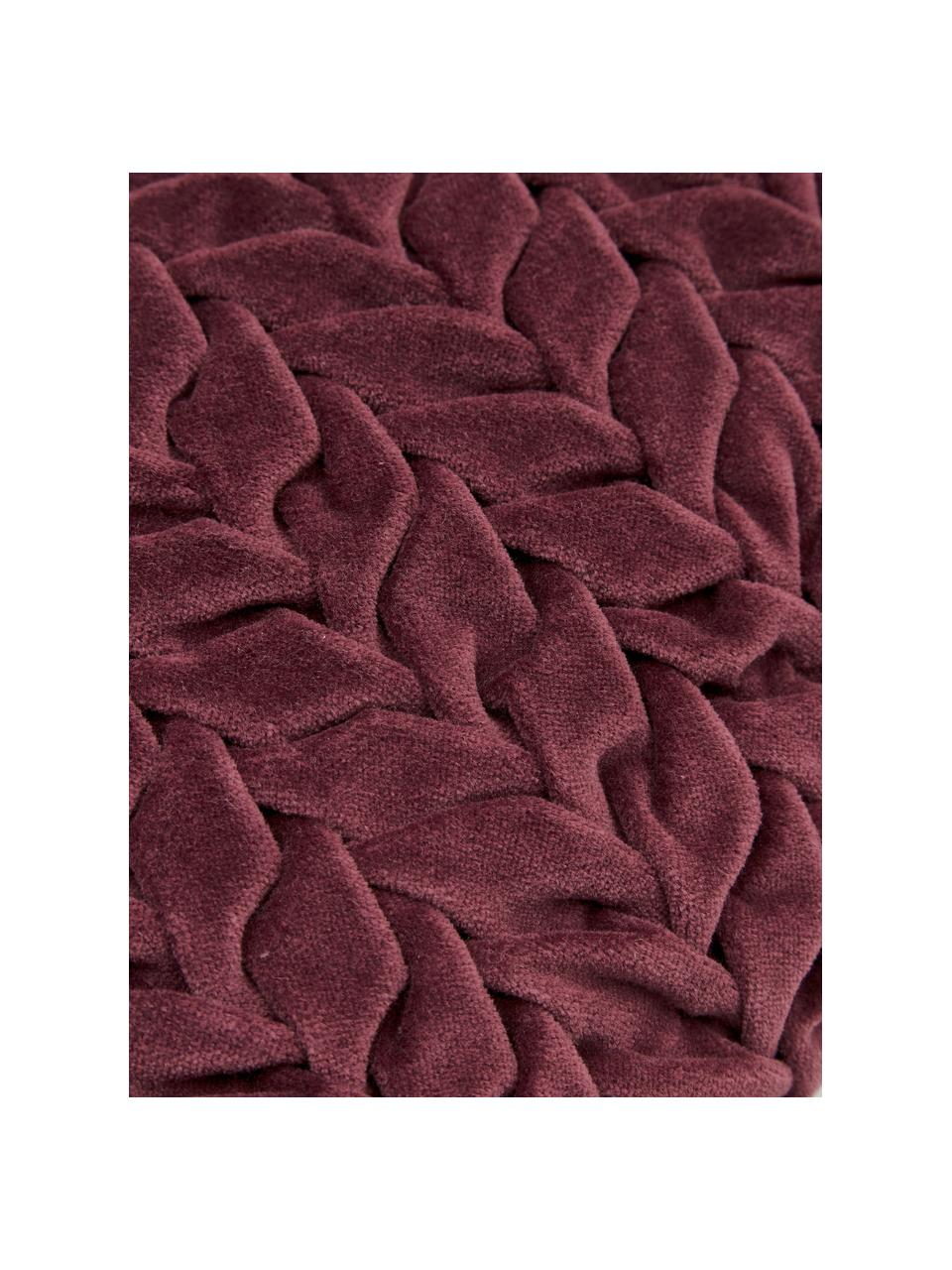 Samt-Kissen Smock in Weinrot mit geraffter Oberfläche, mit Inlett, Bezug: 100% Baumwollsamt, Rot, 30 x 50 cm