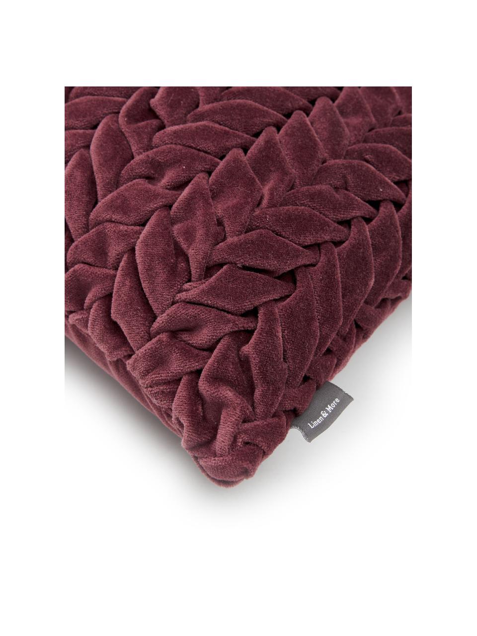 Poduszka z aksamitu z wypełnieniem Smock, Tapicerka: 100% aksamit bawełniany, Wiśniowy, S 30 x D 50 cm