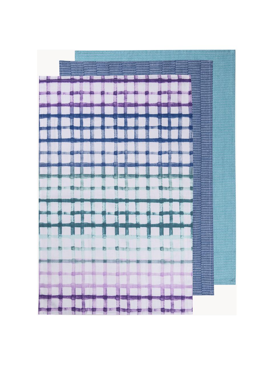 Torchons Trinny, 3 élém., 100 % coton, Blanc, lilas, bleu, larg. 45 x long. 70 cm
