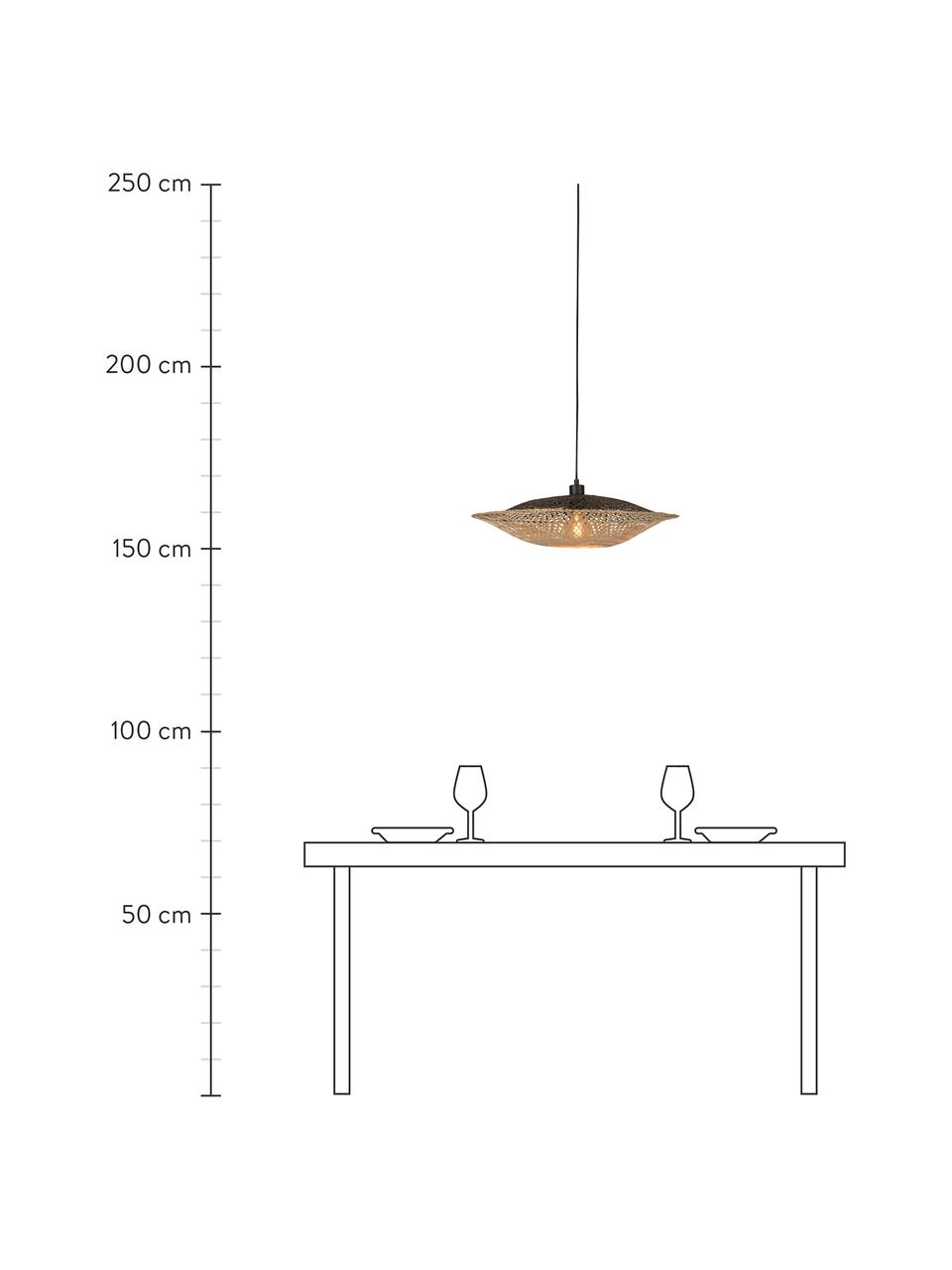 Lámpara de techo grande de bambú Kalimantan, Pantalla: bambú, Anclaje: plástico, Cable: cubierto en tela, Marrón, negro, transparente, Ø 60 x Al 15 cm