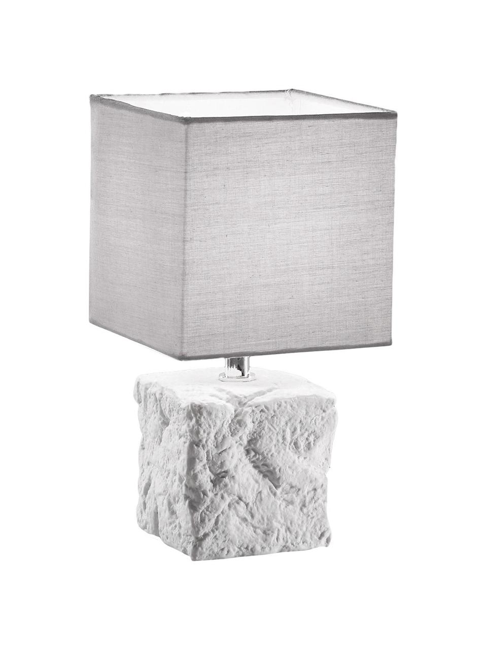 Kleine keramische tafellamp Adda, Lampenkap: stof, Lampvoet: keramiek, Wit, lichtgrijs, Ø 15 x H 29 cm