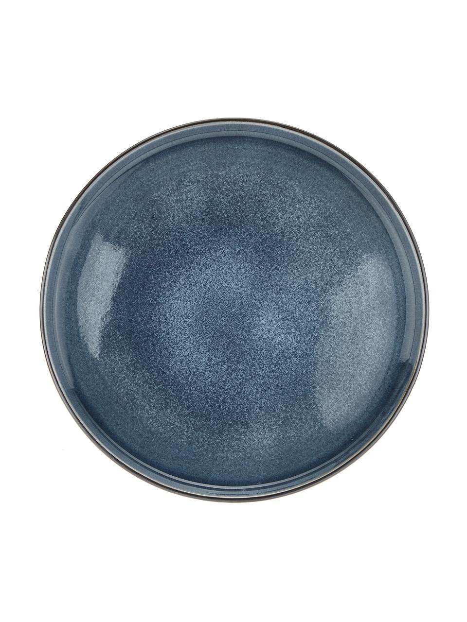 Platos llanos artesanales Quintana Blue, 2 uds., Porcelana, Azul, marrón, Ø 28 cm