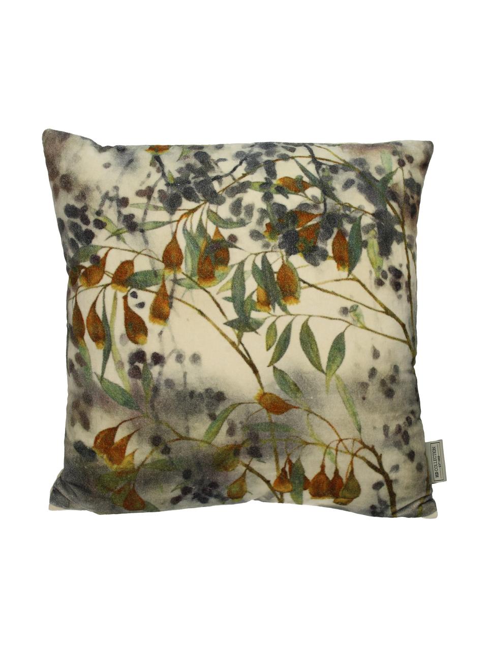 Fluwelen kussen Branches met bloemenpatroon, met vulling, Beige, groen, multicolour, B 45 x L 45 cm