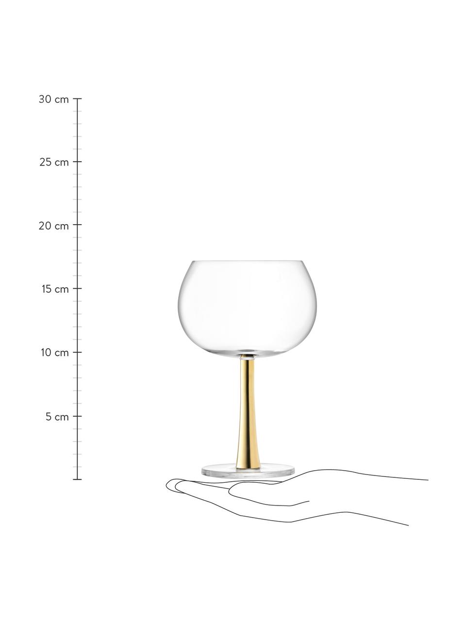 Verre à gin avec tige dorée Gina, 2 pièces, Verre, Transparent, couleur dorée, Ø 11 x haut. 17 cm, 420 ml