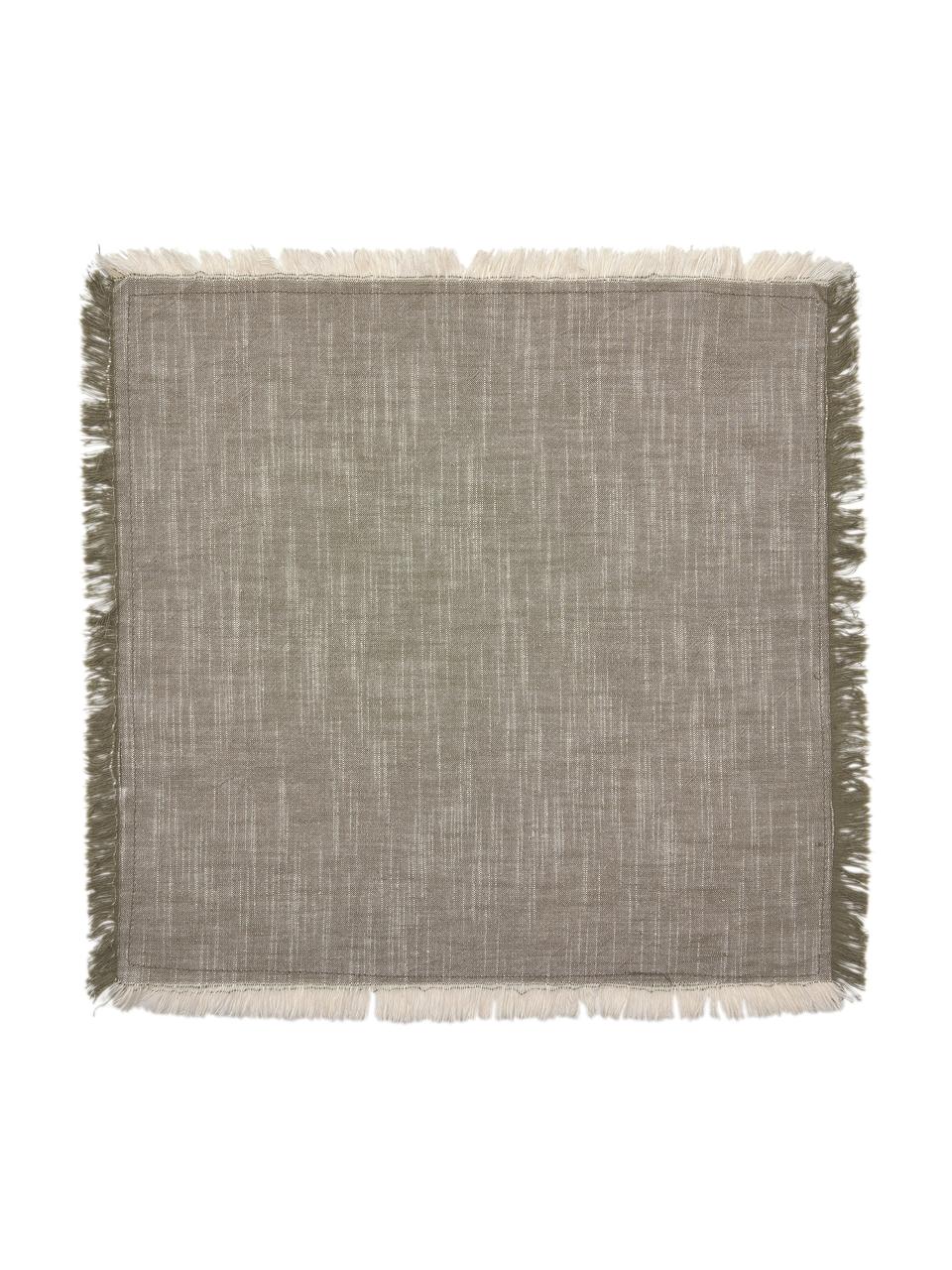 Stoffen servetten Ivory met franjes, 4 stuks, 100% katoen, Bruin, B 40 x L 40 cm