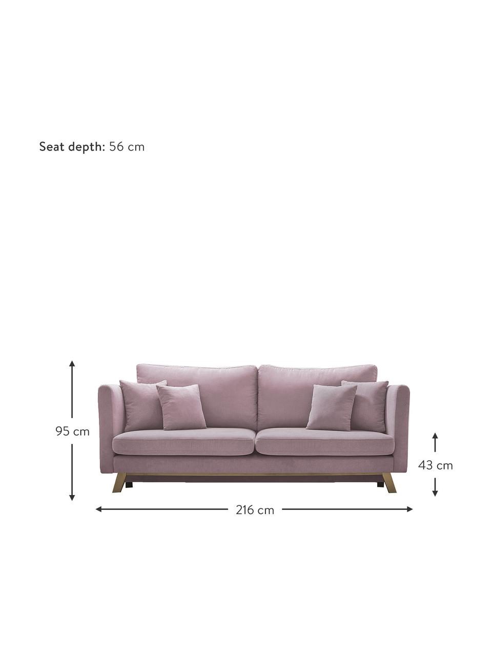 Canapé convertible 3 places Triplo, Tissu rose, larg. 216 x prof. 105 cm