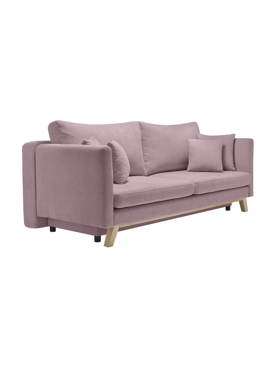 Sofa rozkładana z miejscem do przechowywania Triplo (3-osobowa), Tapicerka: 100% poliester, w dotyku , Nogi: metal lakierowany, Bladoróżowa tkanina, S 216 x G 105 cm
