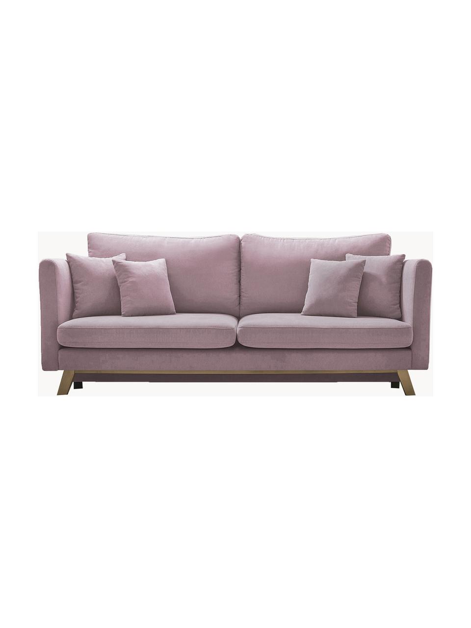 Divano letto 3 posti in velluto rosa con contenitore Triplo, Rivestimento: 100% poliestere con effet, Piedini: metallo verniciato, Cornice: legno massiccio e truciol, Velluto rosa, legno di faggio, Larg. 216 x Prof. 105 cm