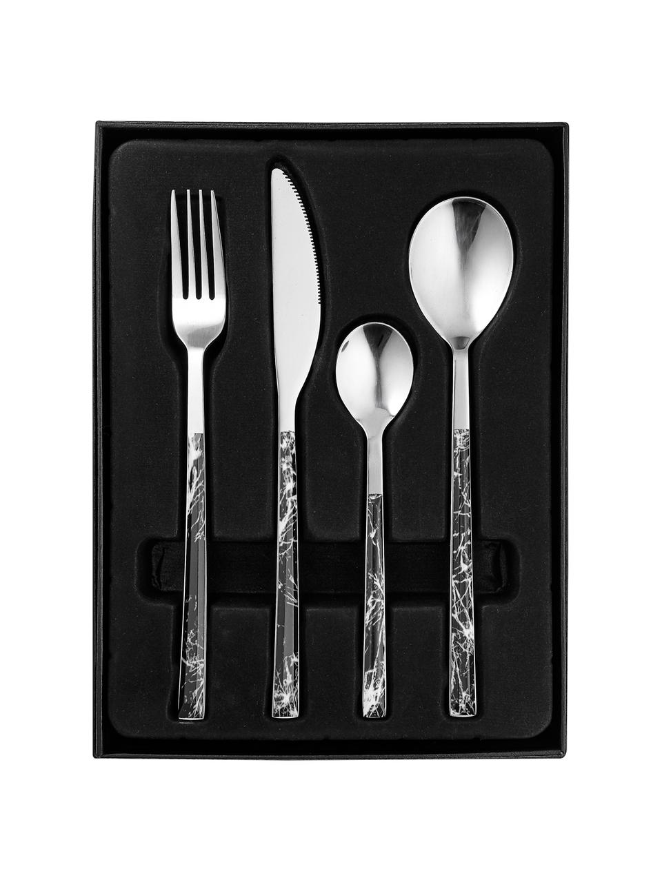 Set posate Oslo, 4 persone (16 pz.), Manico: materiale sintetico (ABS), Nero, marmorizzato, acciaio inossidabile, Lung. 23 cm