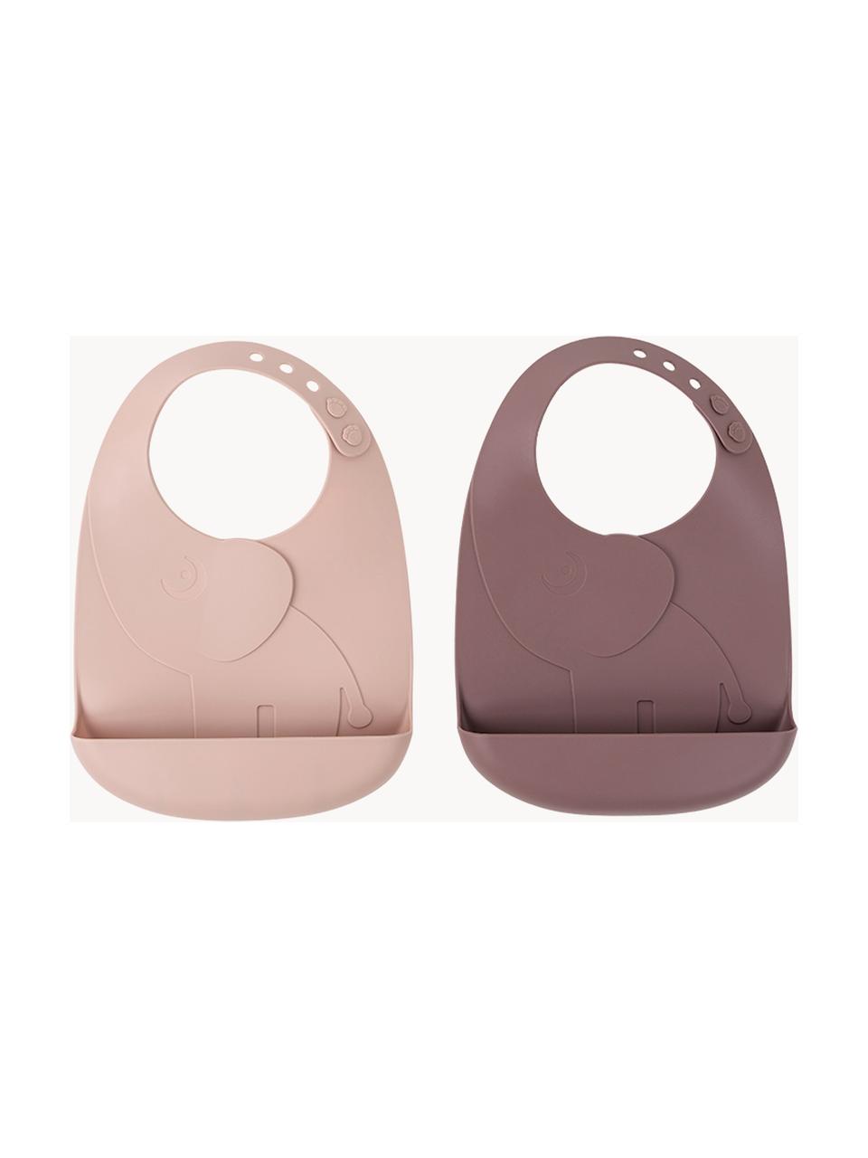 Set de baberos de silicona Peekaboo, 2 uds., 100% silicona libre de BPA, Rosa pálido, malva, An 19 x Al 27 cm